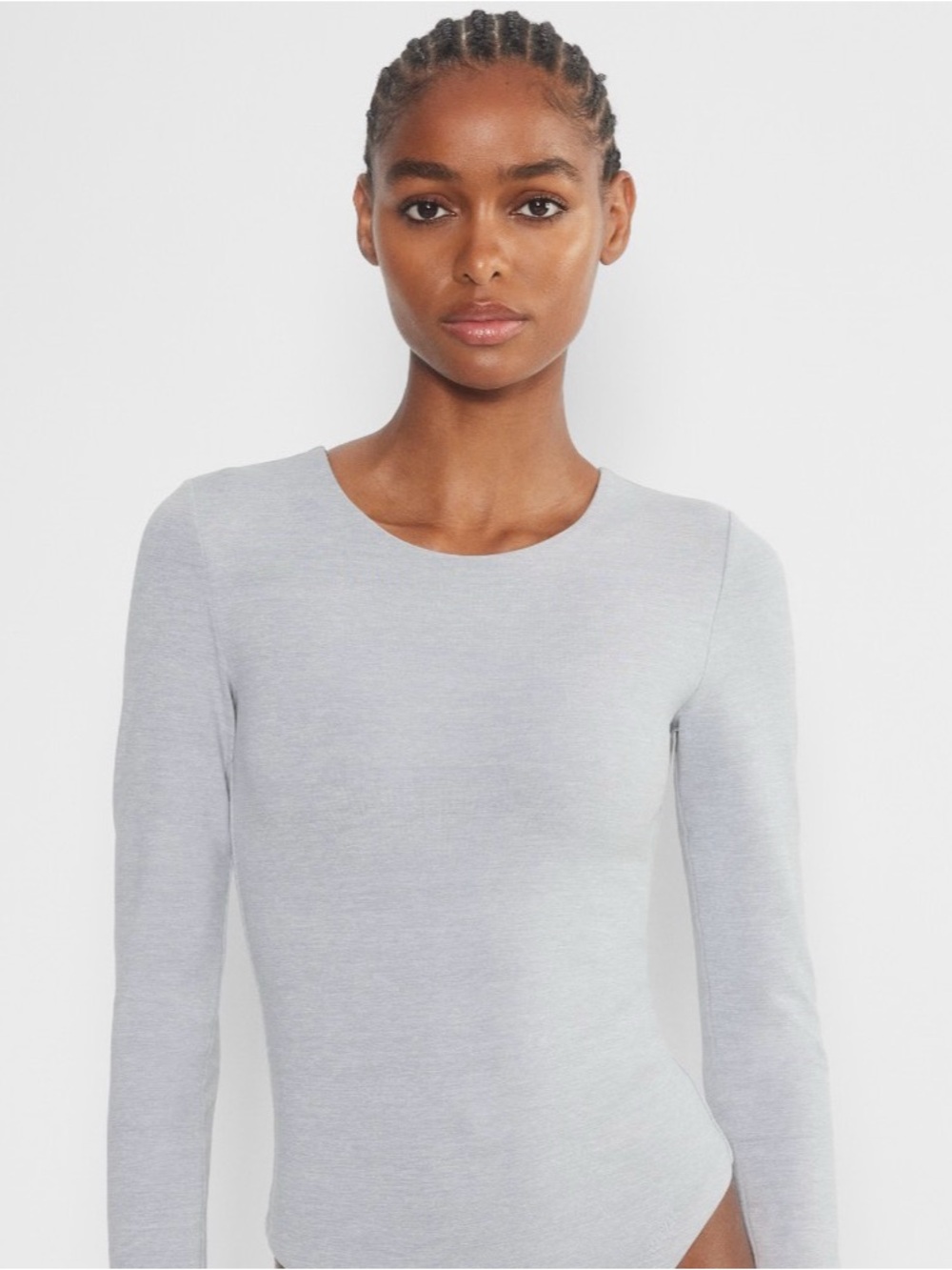 Women's Light Gray Long-Sleeve Bodysuit
